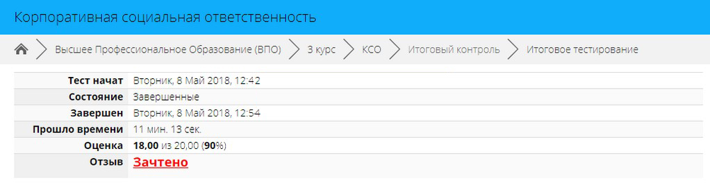 Прохождение тестов в ИМТП